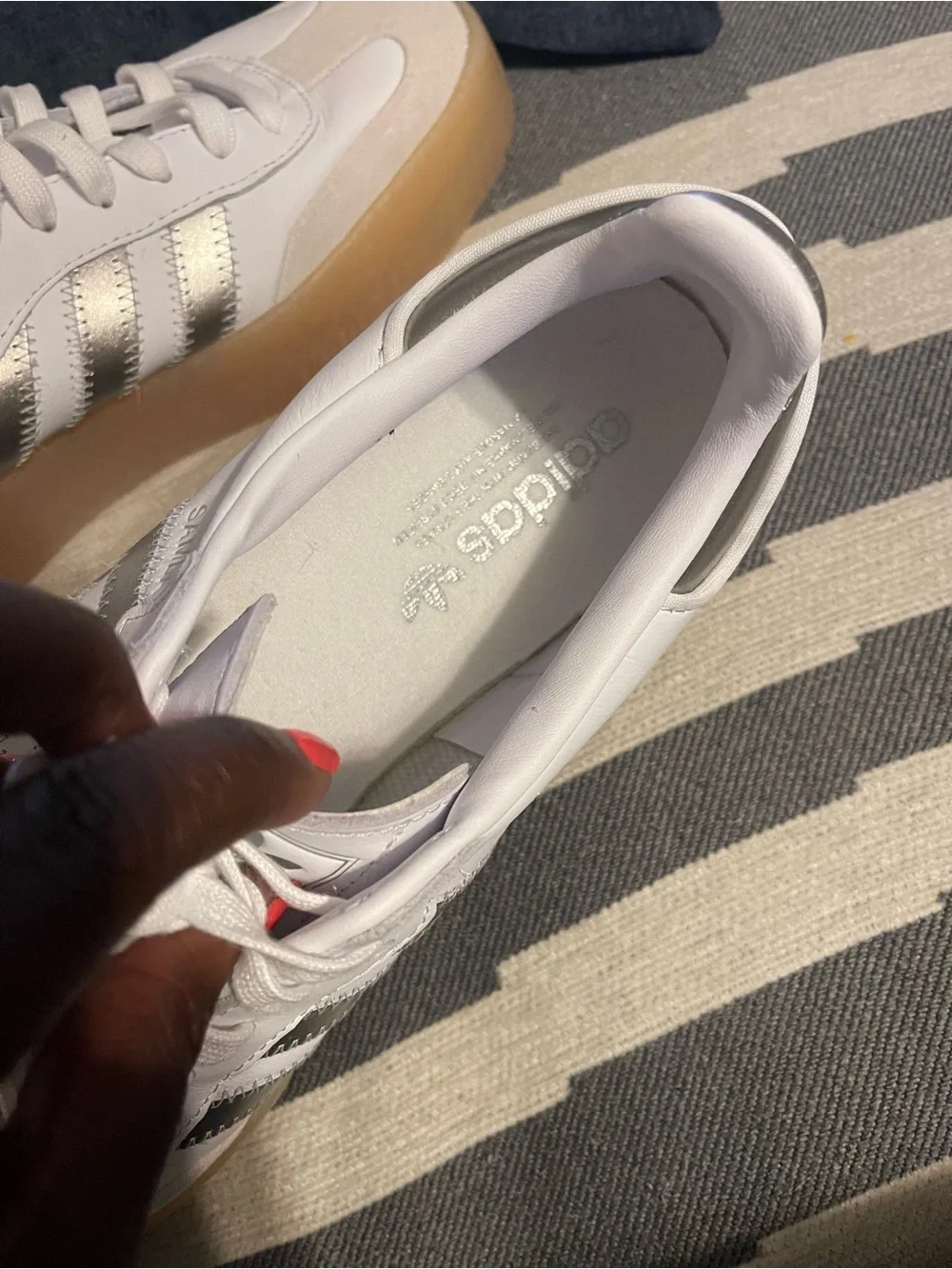 adidas White & Silver Platform Samba Sneakers with Gum Sole